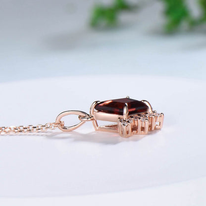 Art Deco Kite Cut Garnet Pendant Necklace Vintage Garnet Diamond Pendant 14k/18k rose gold moissanite promise engagement gift for women - PENFINE