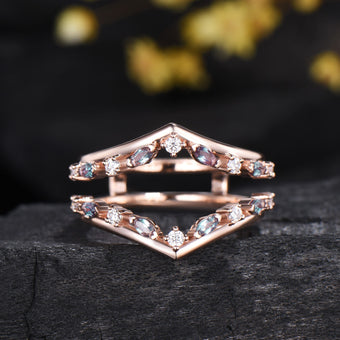Vintage Marquise Alexandrite Enhancer Band Rose Gold Guard Jacket Ring