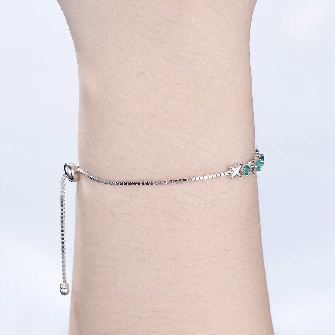 Lab emerald bracelet twig green crystal leaves bracelet unique silver white gold nature inspired Stackable Bracelet Women anniversary gift - PENFINE