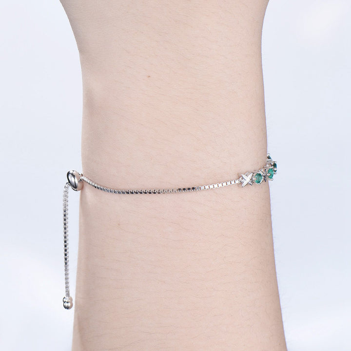 Lab emerald bracelet twig green crystal leaves bracelet unique silver white gold nature inspired Stackable Bracelet Women anniversary gift - PENFINE