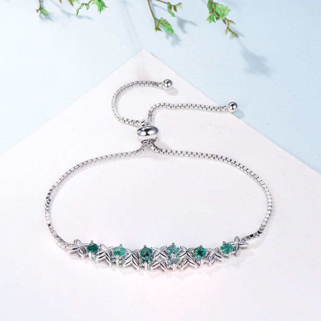 Lab emerald bracelet twig green crystal leaves bracelet unique silver white gold nature inspired Stackable Bracelet Women anniversary gift - PENFINE
