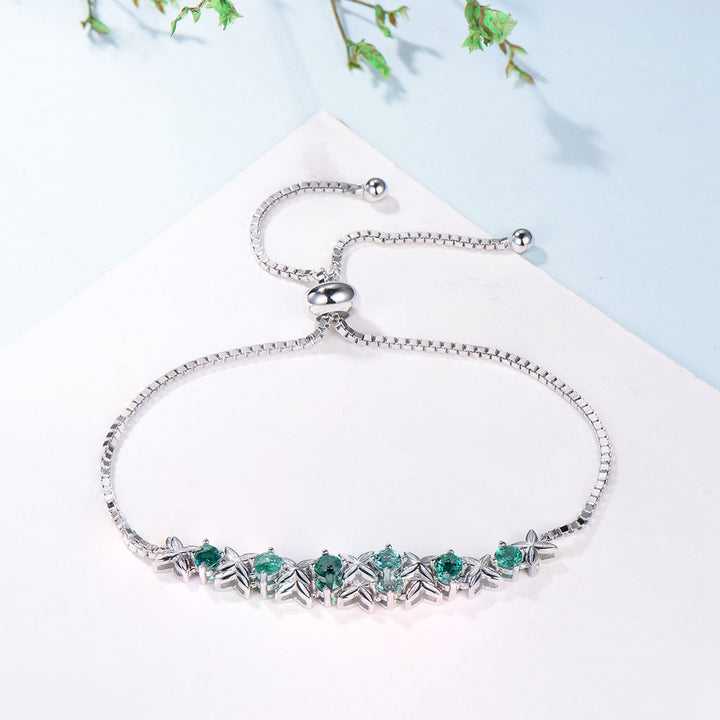 Lab emerald bracelet twig green crystal leaves bracelet unique silver white gold nature inspired Stackable Bracelet Women anniversary gift - PENFINE