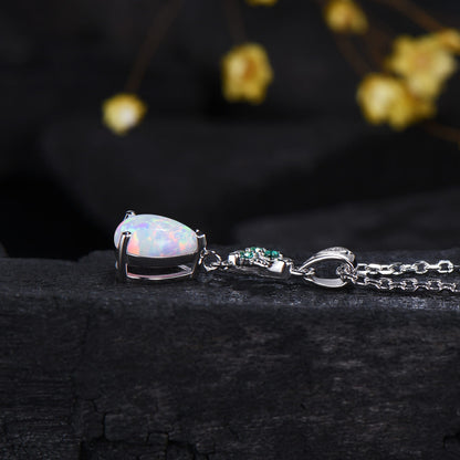 Dainty White Opal Teardrop Necklace,  Nature Inspired Opal Emerald Pendant