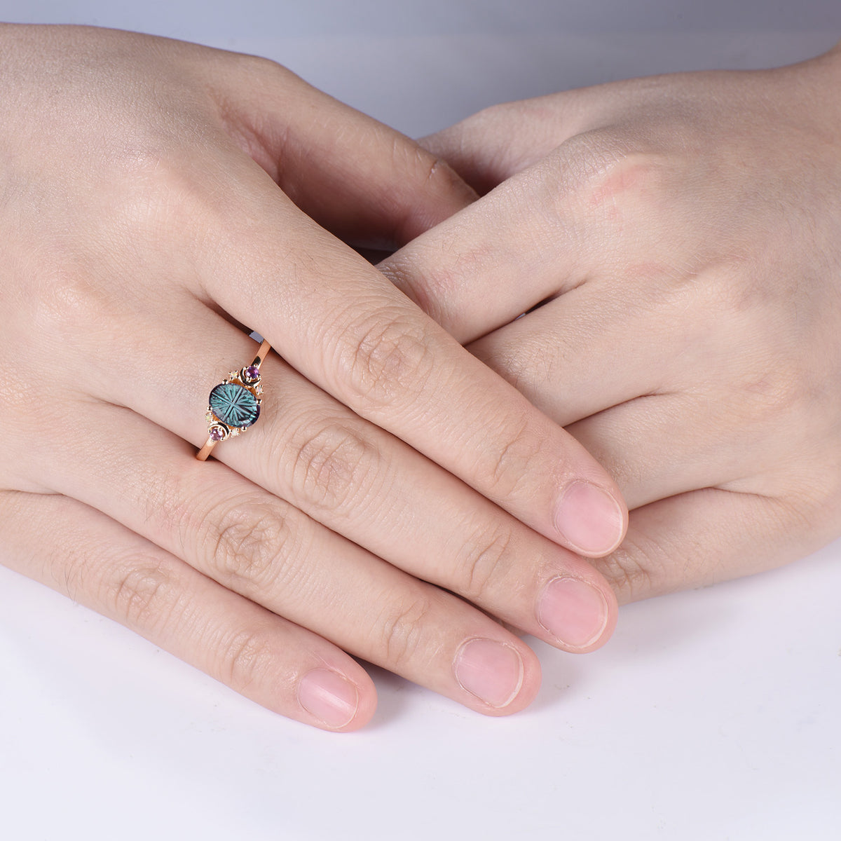 Unique Fantasy Cut Color-change Alexandrite 7 Stone Engagement Ring,Amethyst Opal Accent Moon Ring