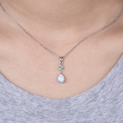 Dainty White Opal Teardrop Necklace,  Nature Inspired Opal Emerald Pendant