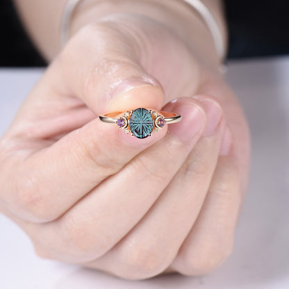 Unique Fantasy Cut Color-change Alexandrite 7 Stone Engagement Ring,Amethyst Opal Accent Moon Ring