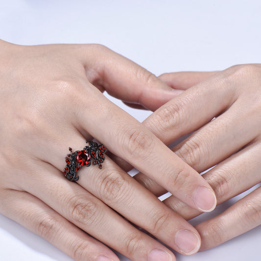 Gothic Garnet Engagement Ring, Black Gold Twig Branch, Marquise Cluster Wedding Band