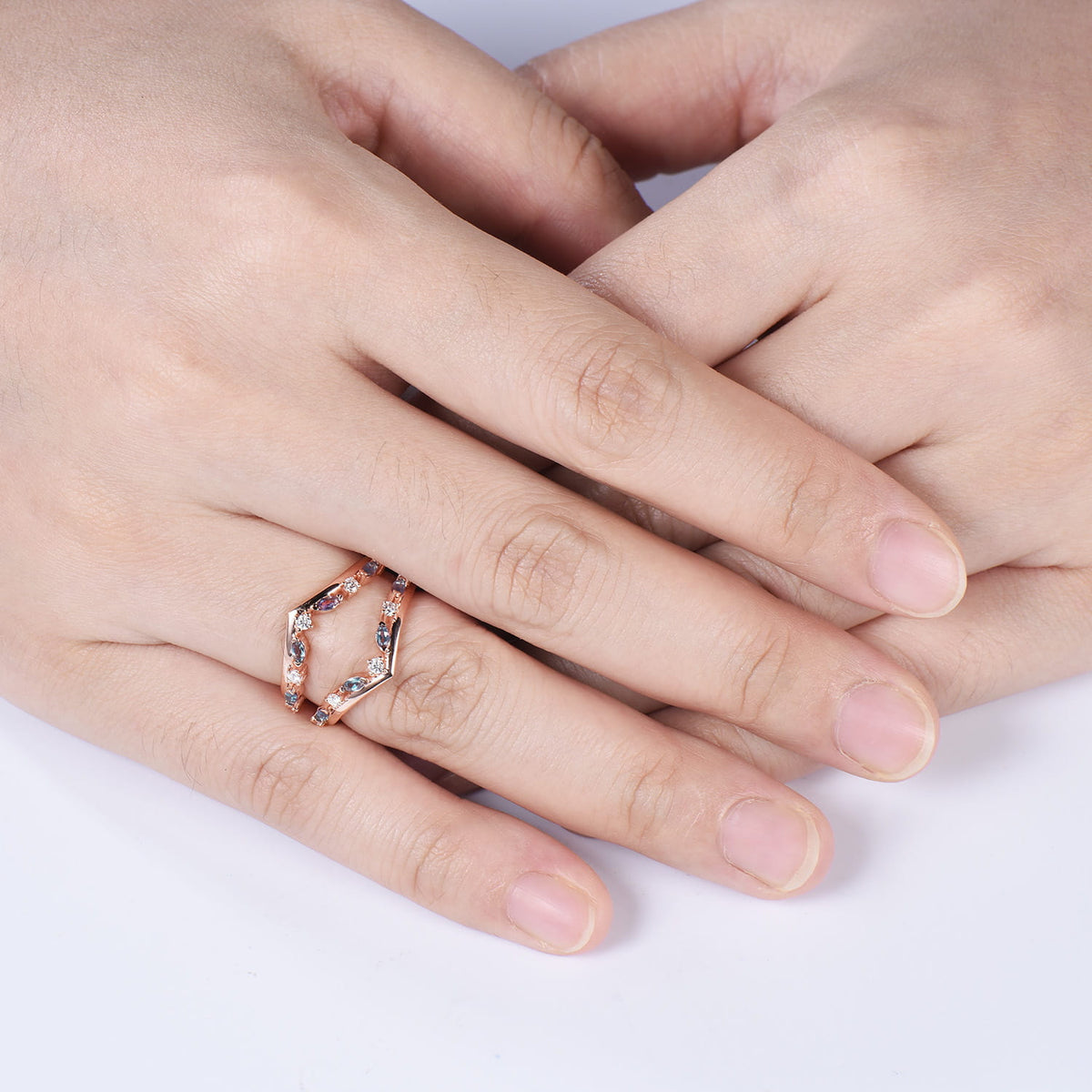 Vintage Marquise Alexandrite Enhancer Band Rose Gold Guard Jacket Ring