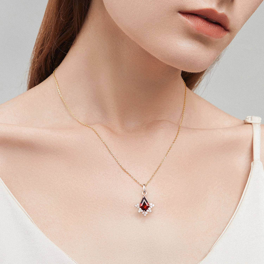 Art Deco Kite Cut Garnet Pendant Necklace Vintage Garnet Diamond Pendant 14k/18k rose gold moissanite promise engagement gift for women - PENFINE