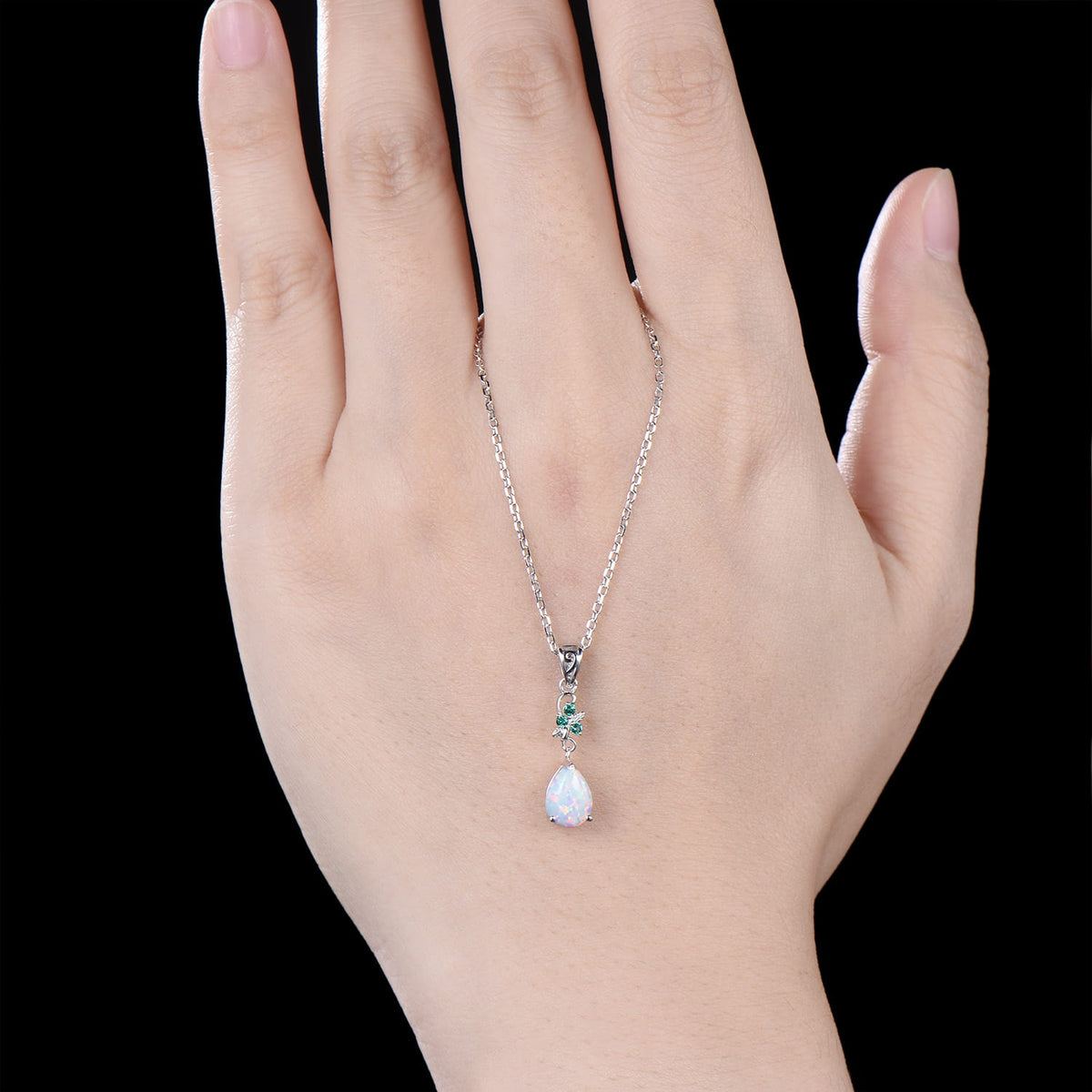 Dainty White Opal Teardrop Necklace,  Nature Inspired Opal Emerald Pendant