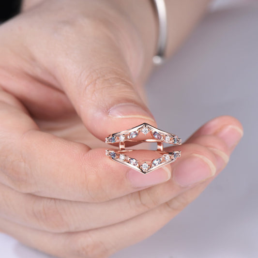Vintage Marquise Alexandrite Enhancer Band Rose Gold Guard Jacket Ring