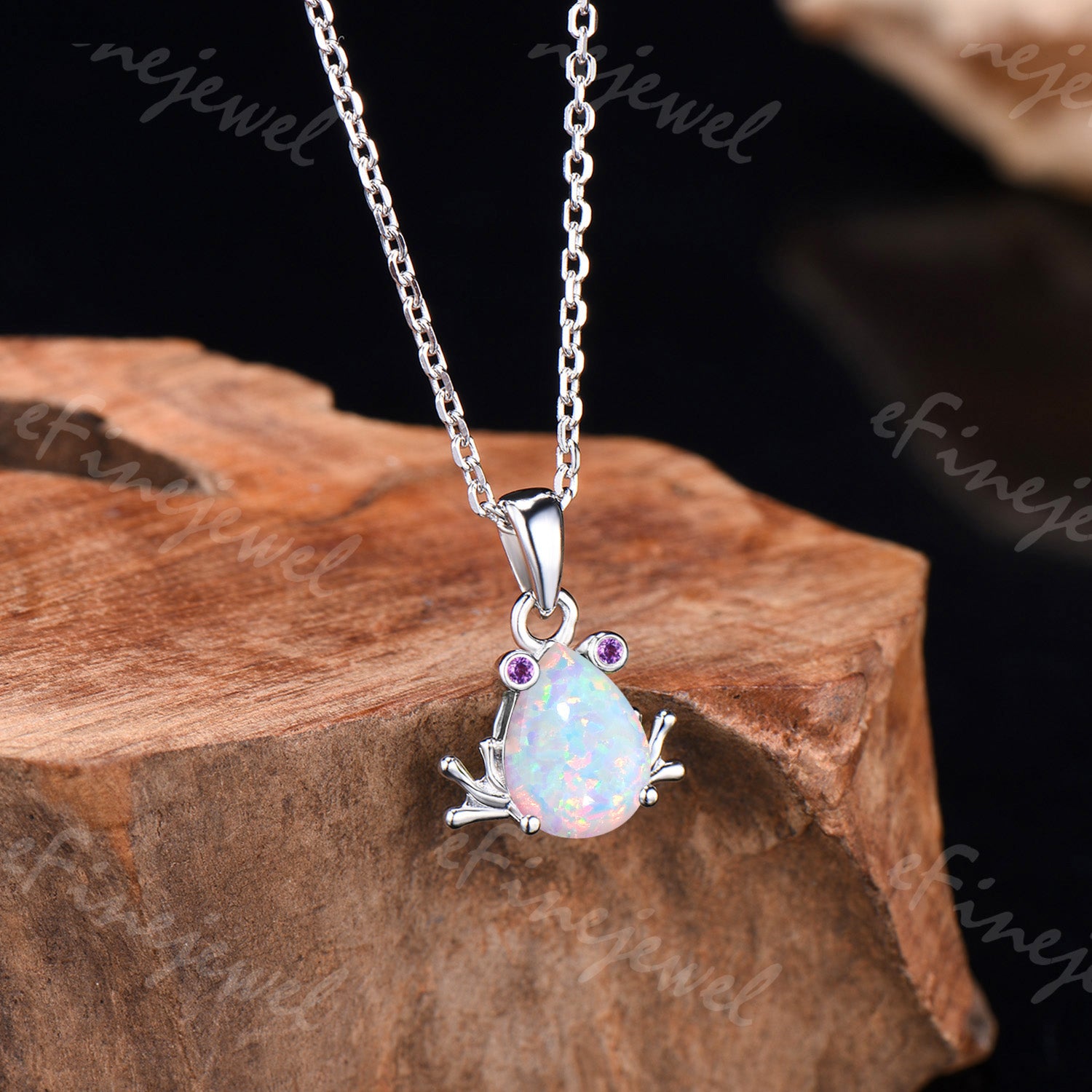 Pear Shaped White Opal Frog Jewelry Set Silver Animal Inspired Amethyst Ring Necklace Stud Earrings (Copy)