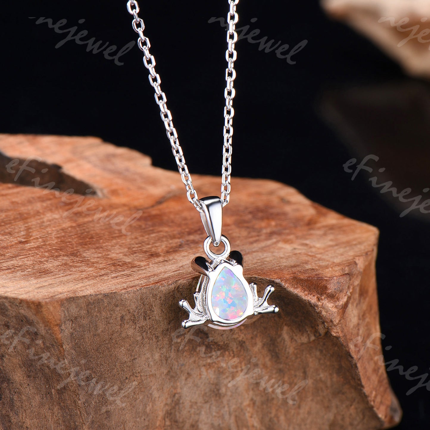 Pear Shaped White Opal Frog Jewelry Set Silver Animal Inspired Amethyst Ring Necklace Stud Earrings (Copy)