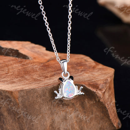 Pear Shaped White Opal Frog Jewelry Set Silver Animal Inspired Amethyst Ring Necklace Stud Earrings (Copy)