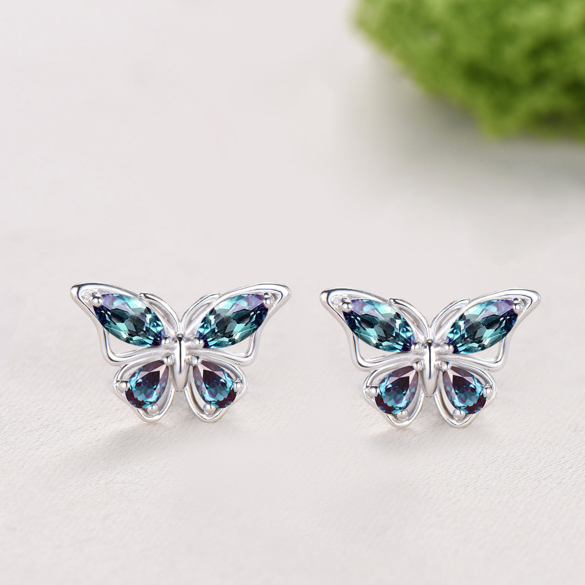 Elegant Color-change Alexandrite Butterfly Jewelry Set,Multi-shaped Alexandrite Necklace ,Fairy Wings Stud Earrings