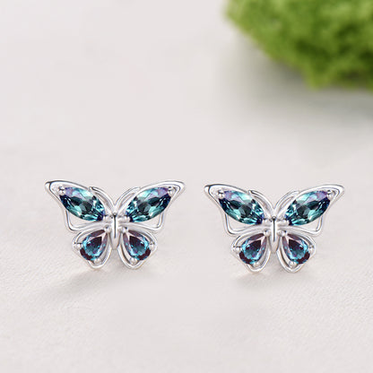 Elegant Color-change Alexandrite Butterfly Jewelry Set,Multi-shaped Alexandrite Necklace ,Fairy Wings Stud Earrings