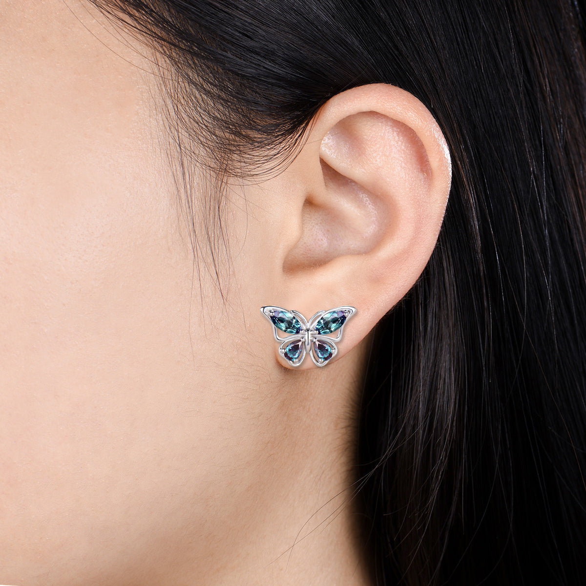 Elegant Color-change Alexandrite Butterfly Jewelry Set,Multi-shaped Alexandrite Necklace ,Fairy Wings Stud Earrings