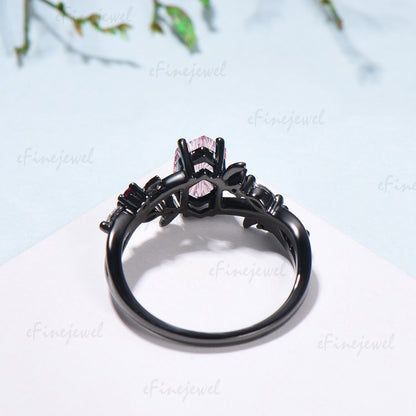 Hexagon Shaped Fantasy Cut Padparadscha Sapphire Wedding Ring Ruby Split Shank Ring