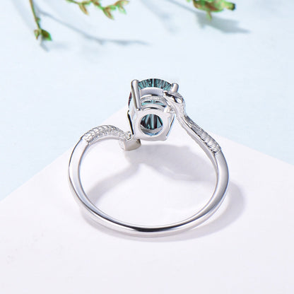 Snake Oval Starbrite Alexandrite Engagement Ring, Gothic Three Stone Promise Ring