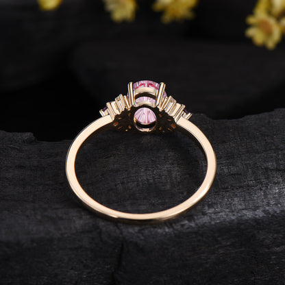 Fantasy Cut Padparadscha Sapphire Moon Engagement Ring Opal Amethyst 7 Stone Ring