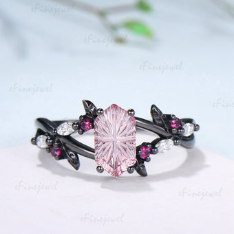 Hexagon Shaped Fantasy Cut Padparadscha Sapphire Wedding Ring Ruby Split Shank Ring