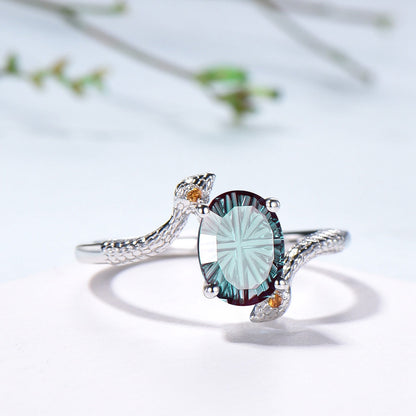 Snake Oval Starbrite Alexandrite Engagement Ring, Gothic Three Stone Promise Ring