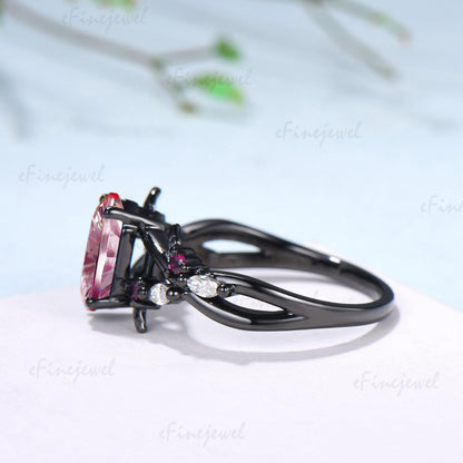 Hexagon Shaped Fantasy Cut Padparadscha Sapphire Wedding Ring Ruby Split Shank Ring
