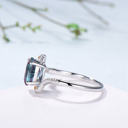 Snake Oval Starbrite Alexandrite Engagement Ring, Gothic Three Stone Promise Ring