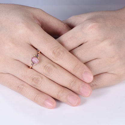 Fantasy Cut Padparadscha Sapphire Moon Engagement Ring Opal Amethyst 7 Stone Ring