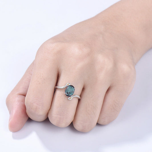 Snake Oval Starbrite Alexandrite Engagement Ring, Gothic Three Stone Promise Ring