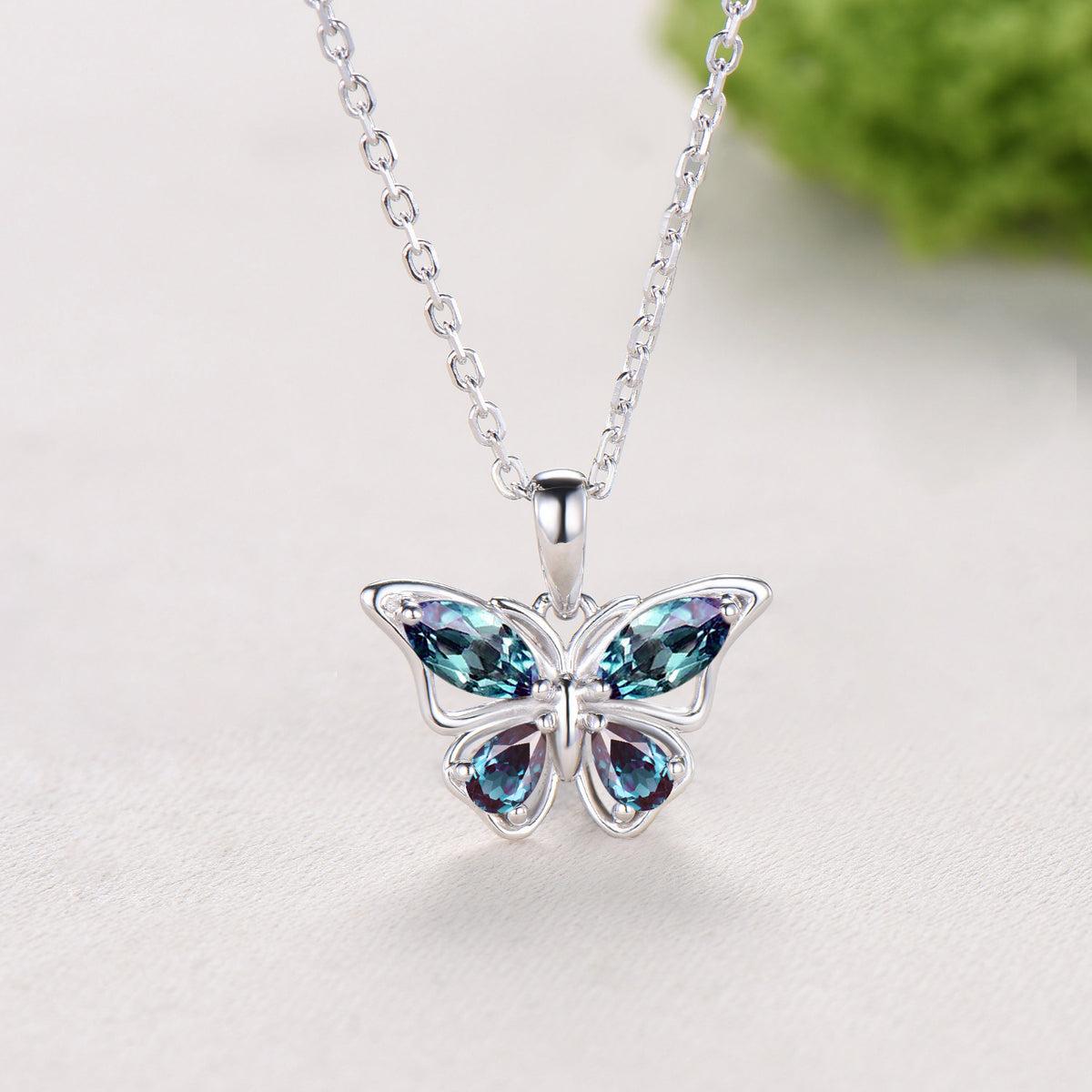 Elegant Color-change Alexandrite Butterfly Jewelry Set,Multi-shaped Alexandrite Necklace ,Fairy Wings Stud Earrings