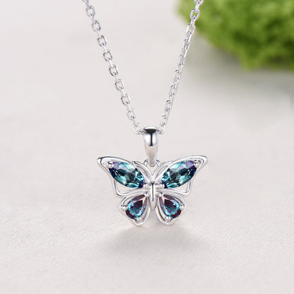 Elegant Color-change Alexandrite Butterfly Jewelry Set,Multi-shaped Alexandrite Necklace ,Fairy Wings Stud Earrings