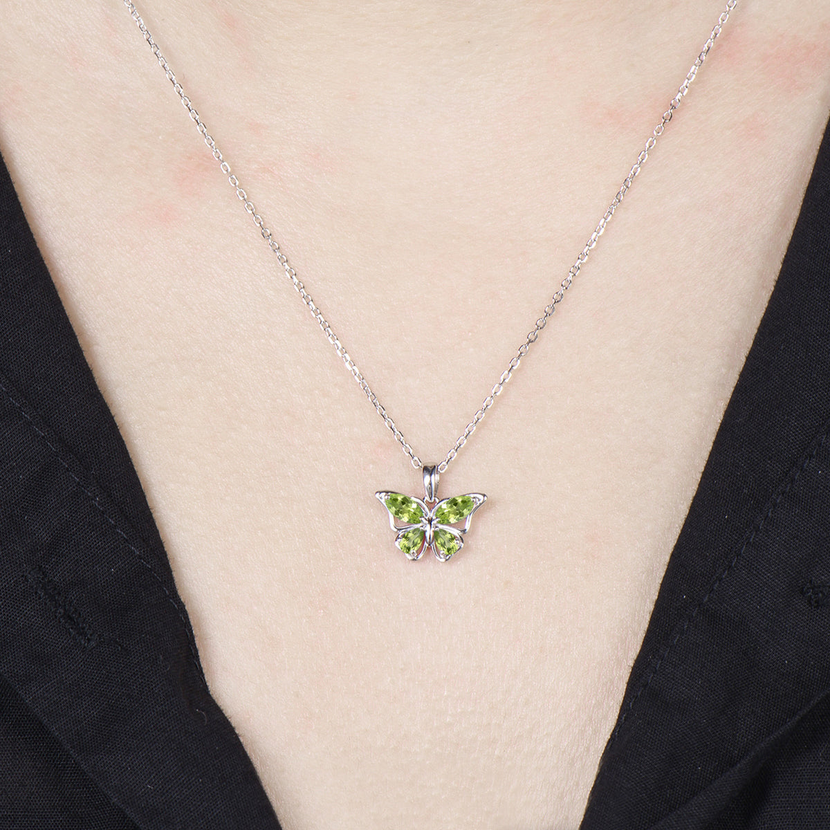 Unique Marquise Pear Natural Peridot Butterfly Necklace,Peridot Butterfly Stud Earrings, Jewelry Set For Gift