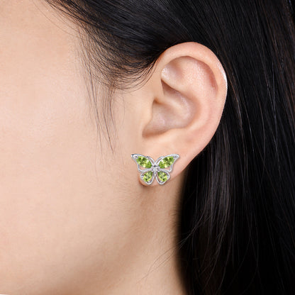 Unique Marquise Pear Natural Peridot Butterfly Necklace,Peridot Butterfly Stud Earrings, Jewelry Set For Gift