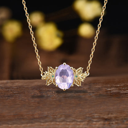 Unique Lavender Amethyst Necklace Butterfly Flower Pendant Floral Purple Amethyst Leaf Branch Twig Necklace Wedding Gift February Birthstone