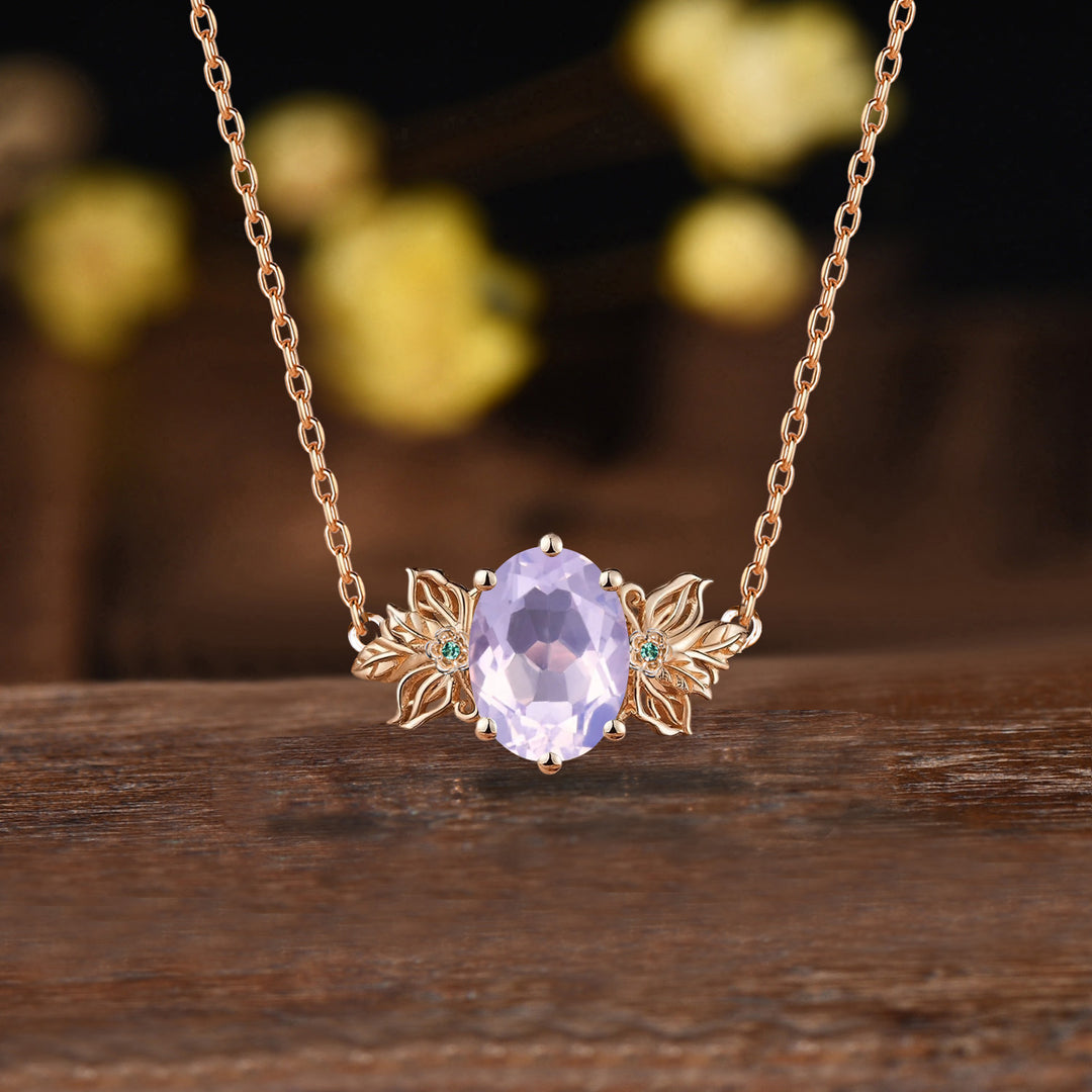 Unique Lavender Amethyst Necklace Butterfly Flower Pendant Floral Purple Amethyst Leaf Branch Twig Necklace Wedding Gift February Birthstone