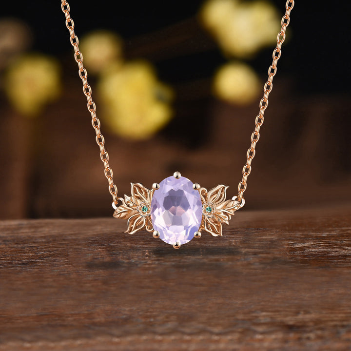 Unique Lavender Amethyst Necklace Butterfly Flower Pendant Floral Purple Amethyst Leaf Branch Twig Necklace Wedding Gift February Birthstone