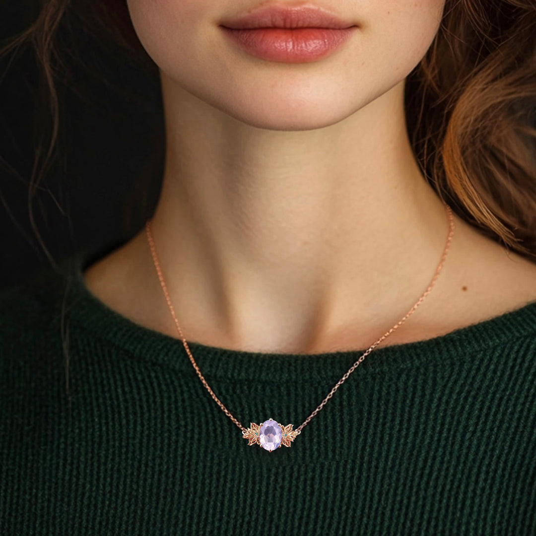 Unique Lavender Amethyst Necklace Butterfly Flower Pendant Floral Purple Amethyst Leaf Branch Twig Necklace Wedding Gift February Birthstone