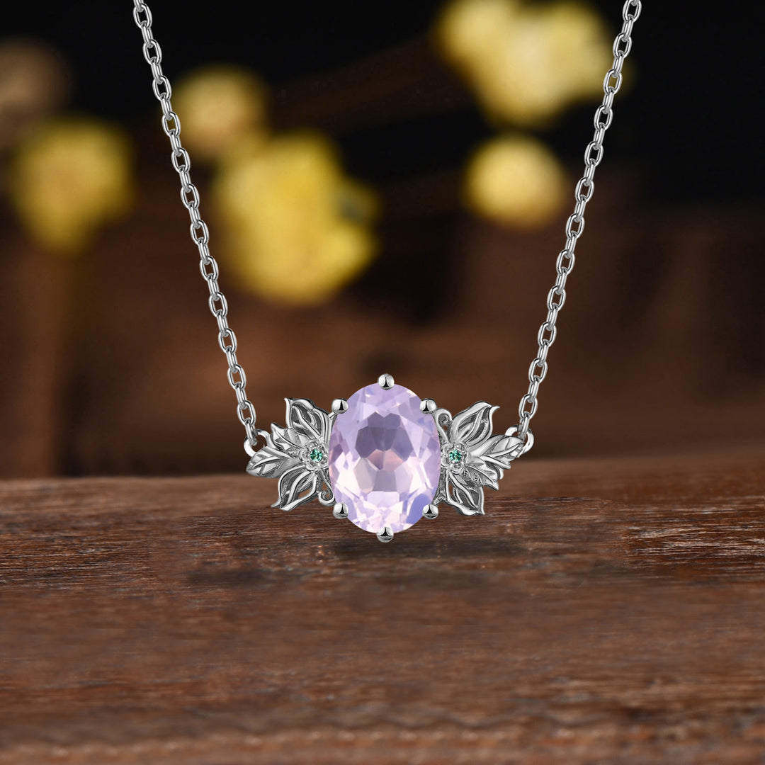 Unique Lavender Amethyst Necklace Butterfly Flower Pendant Floral Purple Amethyst Leaf Branch Twig Necklace Wedding Gift February Birthstone
