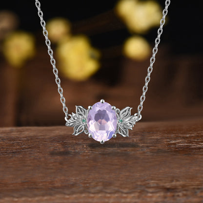 Unique Lavender Amethyst Necklace Butterfly Flower Pendant Floral Purple Amethyst Leaf Branch Twig Necklace Wedding Gift February Birthstone