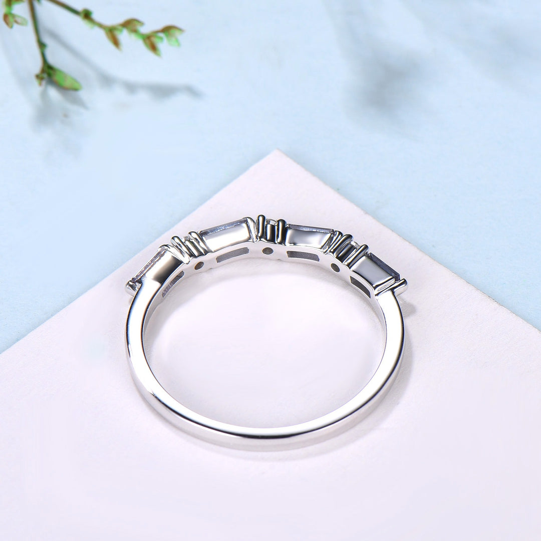 Vintage Alexandrite Eternity Wedding Band Women Unique Baguette Alexandrite Stackable Ring June Birthstone Matching Band Anniversary Gift - PENFINE