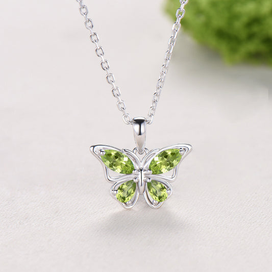 Unique Marquise Pear Natural Peridot Butterfly Necklace,Peridot Butterfly Stud Earrings, Jewelry Set For Gift
