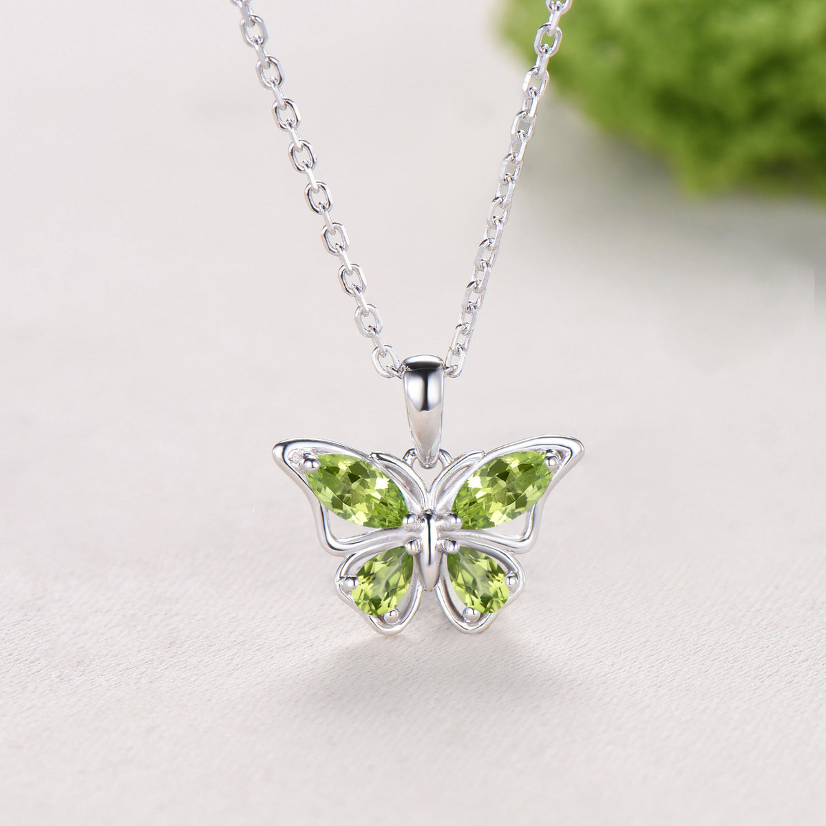 Unique Marquise Pear Natural Peridot Butterfly Necklace,Peridot Butterfly Stud Earrings, Jewelry Set For Gift
