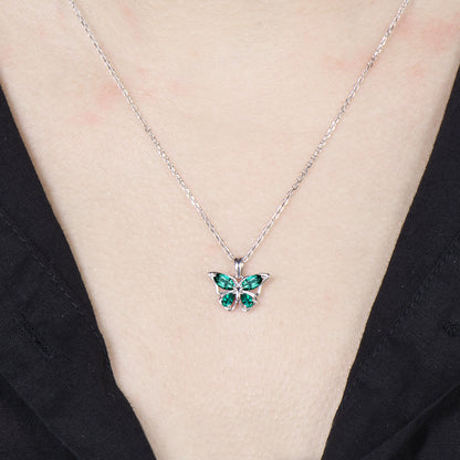 Elegant Marquise Pear Emerald Butterfly Necklace,Emerald Butterfly Stud Earrings, Jewelry Set For Women