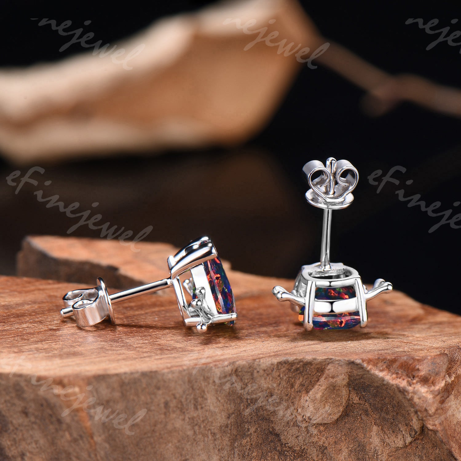 Pear Cut Black Opal Frog Jewelry Set Silver Animal Inspired Ring Necklace Stud Earrings