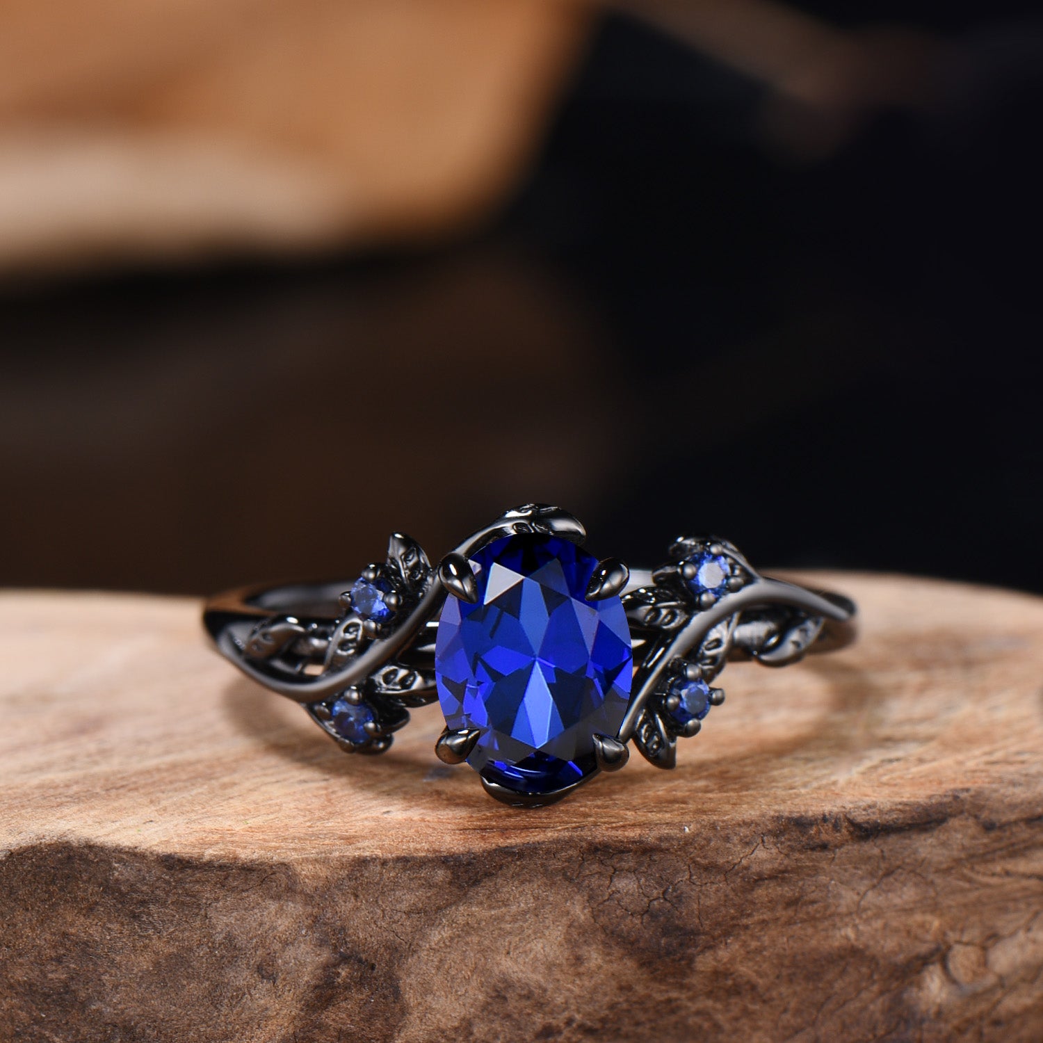 Black gold plated sapphire wedding ring set Gothic silver promise ring