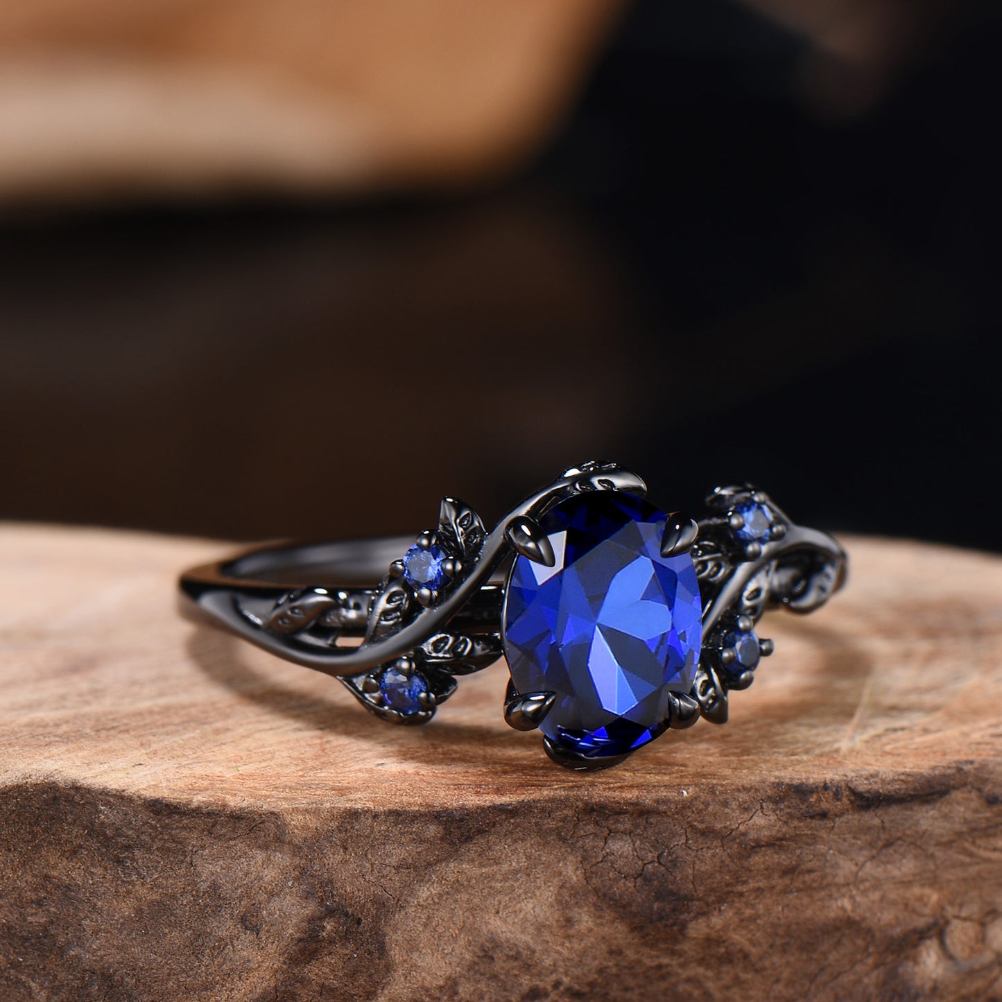Black gold plated sapphire wedding ring set Gothic silver promise ring