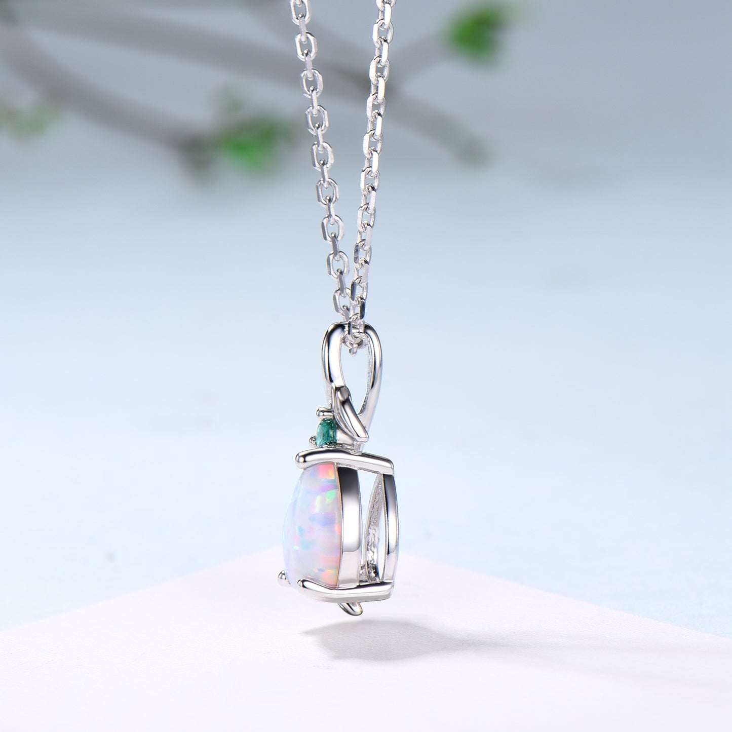 Natural Inspired White Opal Pendant Necklace fire opal leaf branch necklace elegant twisted pendant mom October birthstone anniversary gifts - PENFINE