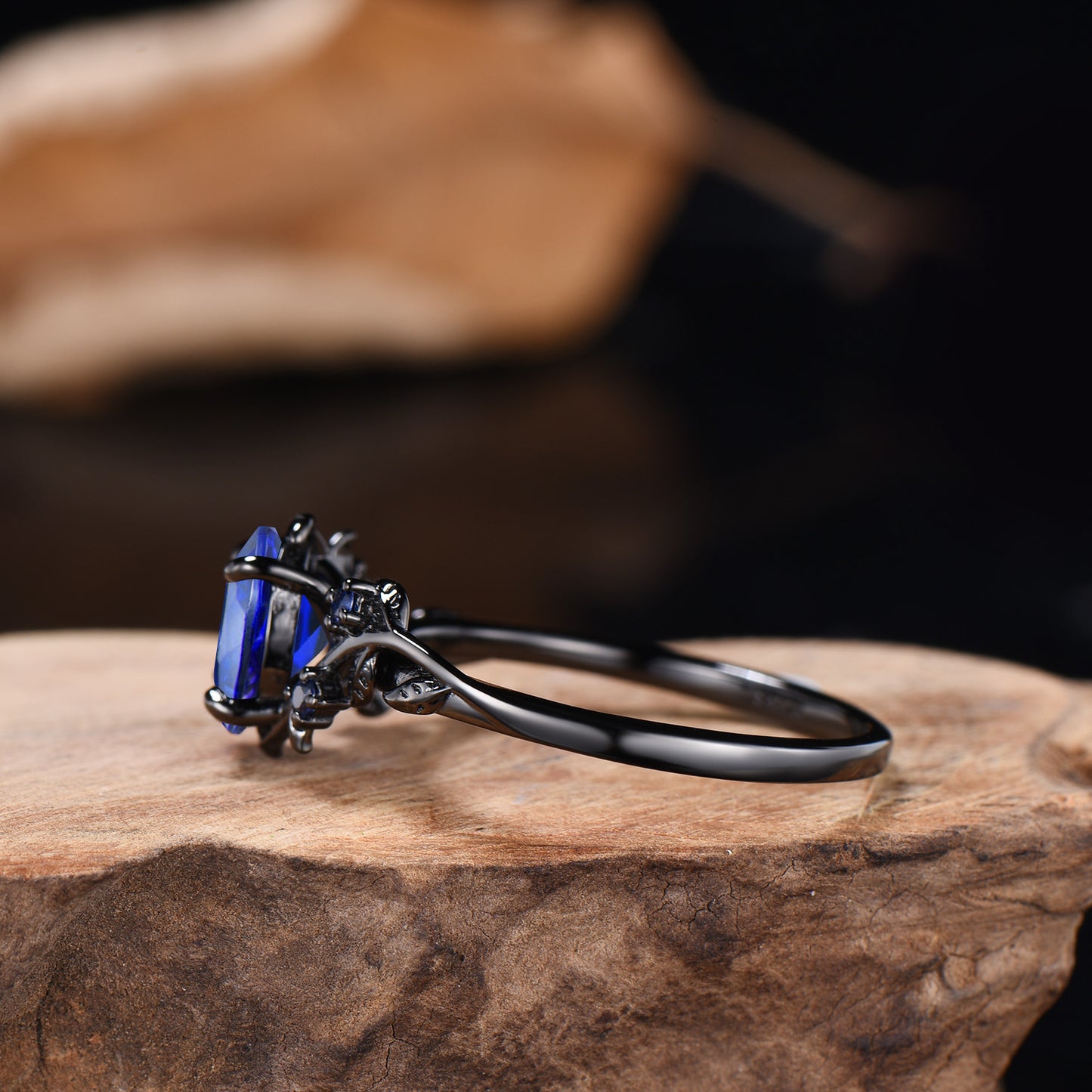 Black gold plated sapphire wedding ring set Gothic silver promise ring