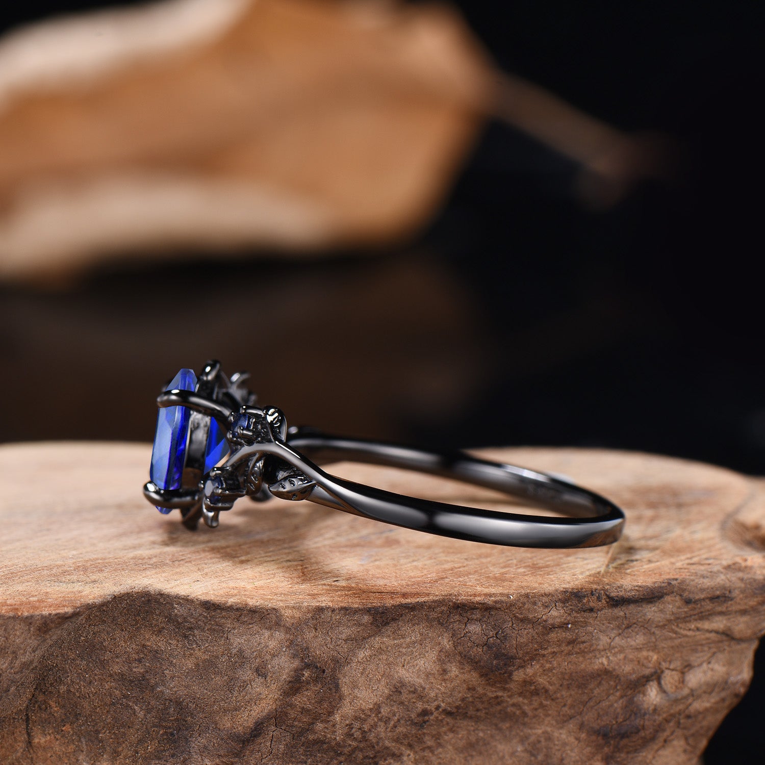 Black gold plated sapphire wedding ring set Gothic silver promise ring